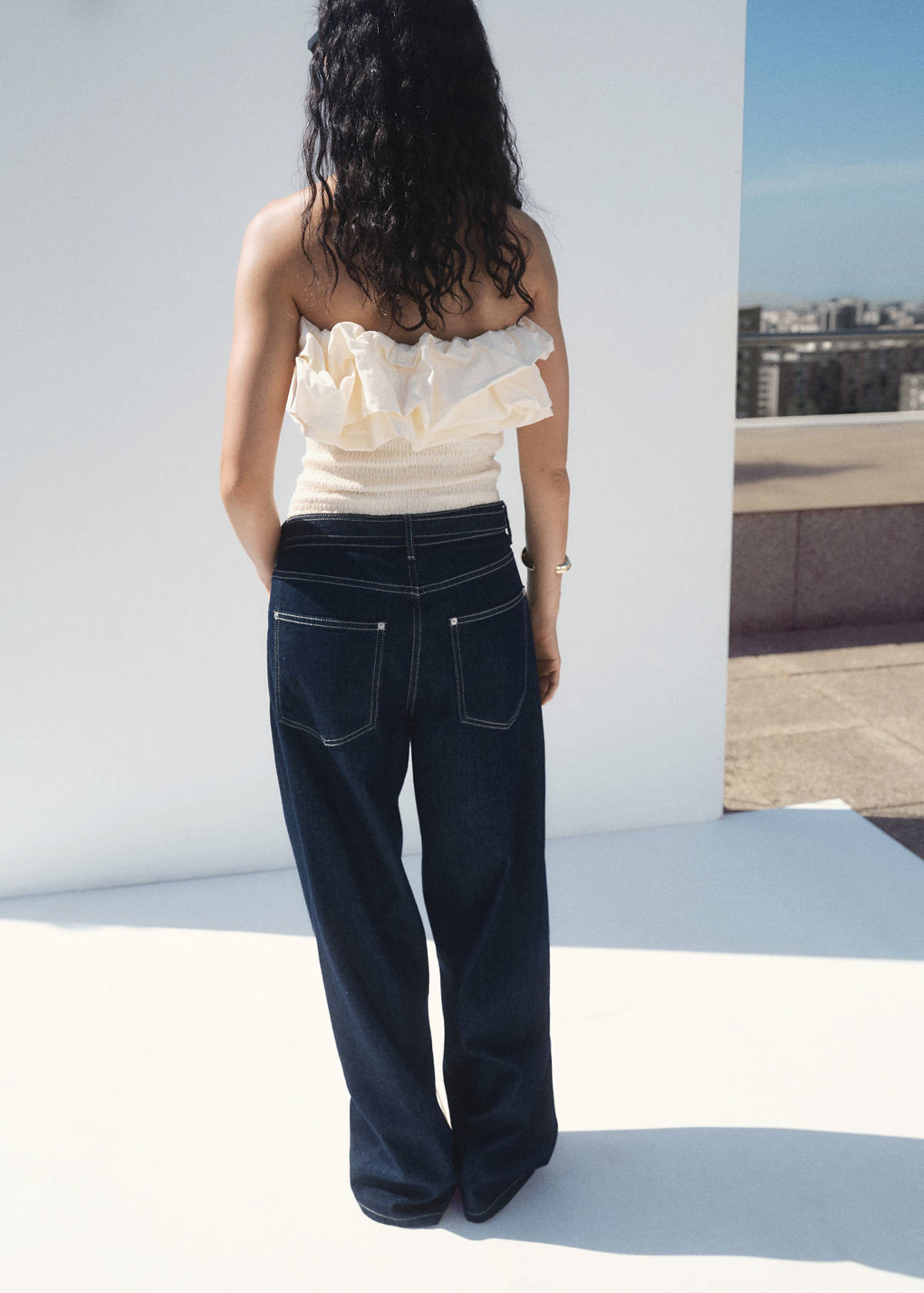 Strapless top with ruffles — Ecru