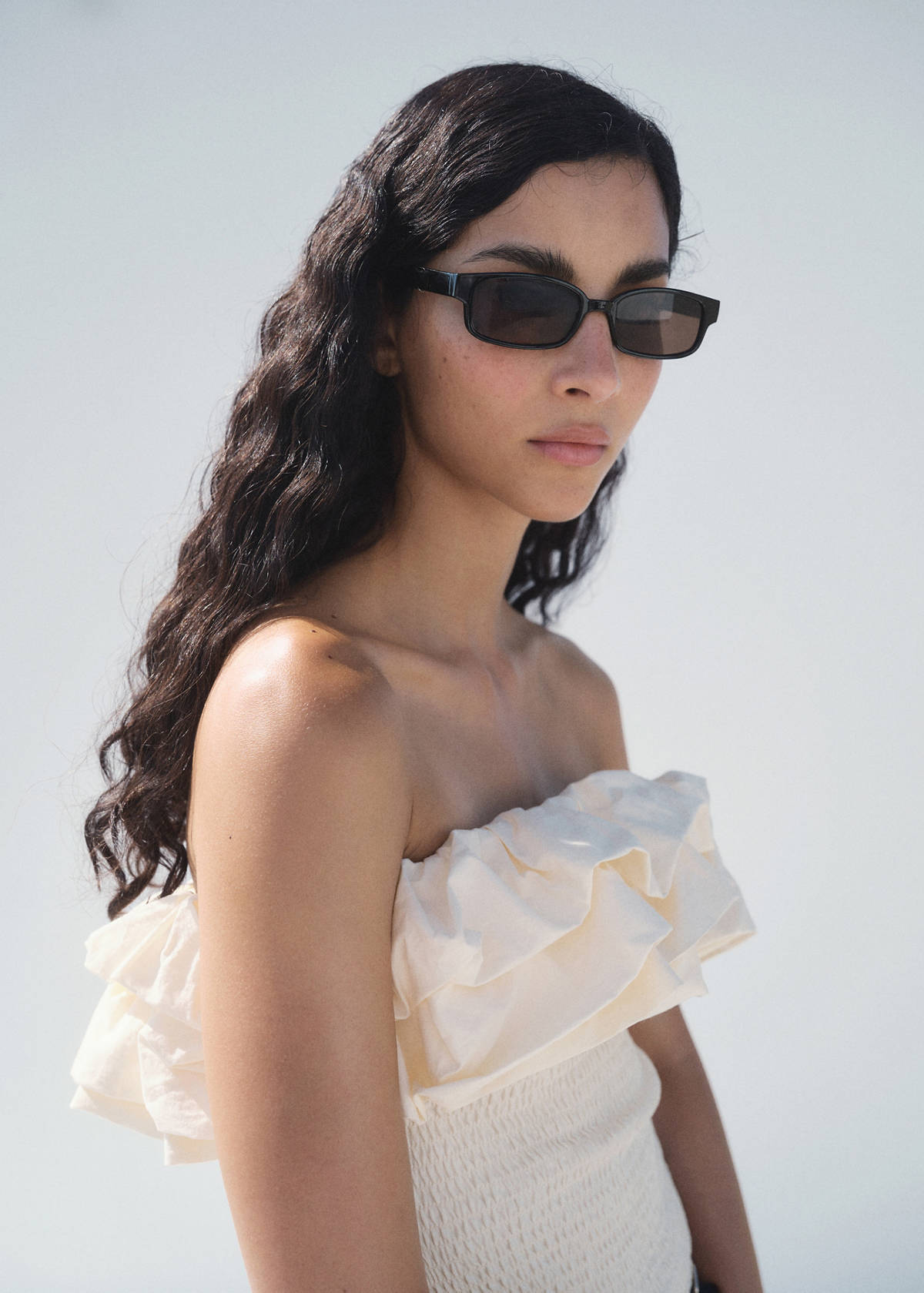 Strapless top with ruffles — Ecru