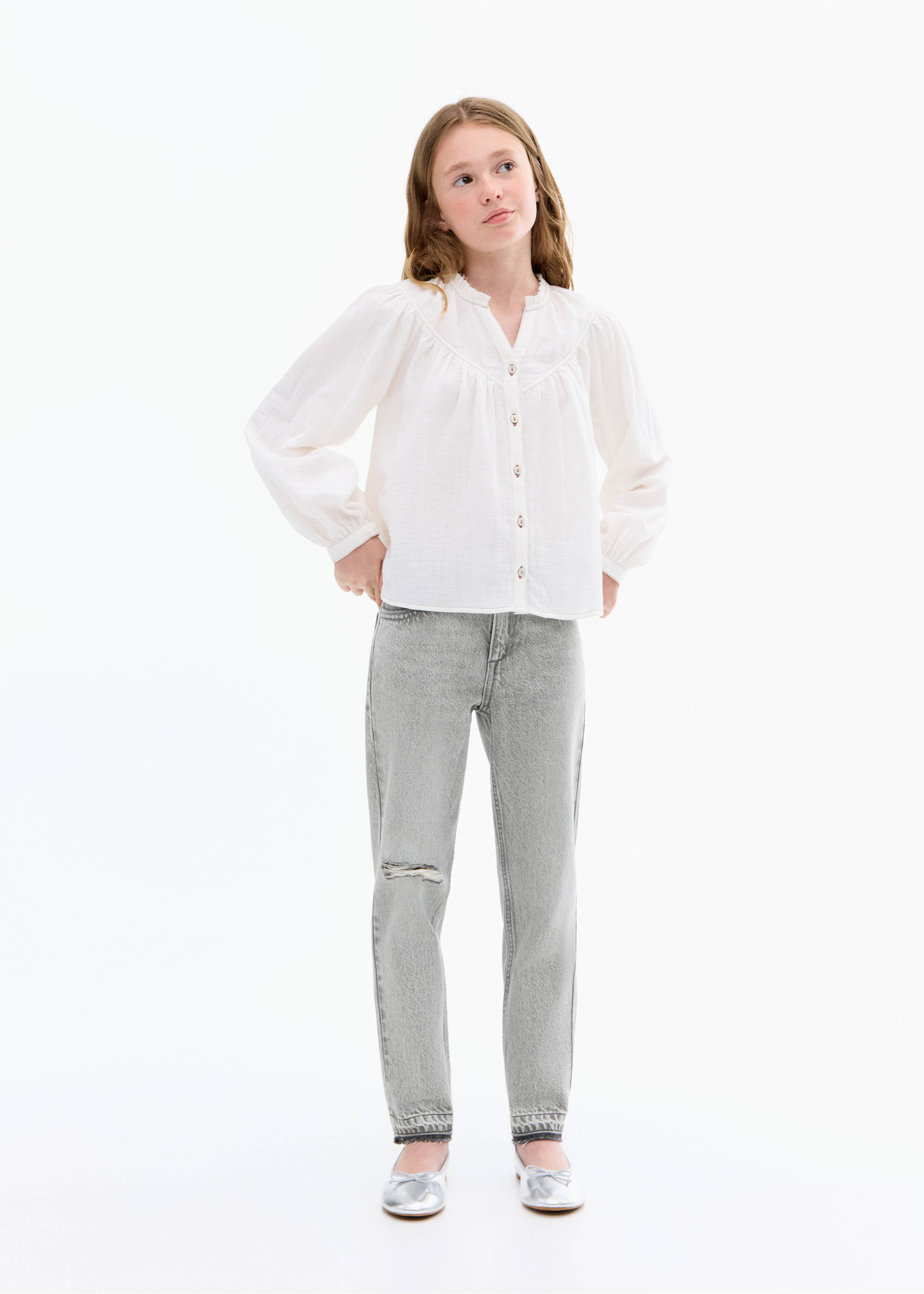 Jean mom-fit déchirures décoratives - Plan général, Gris denim. Ref: 17003279-00.