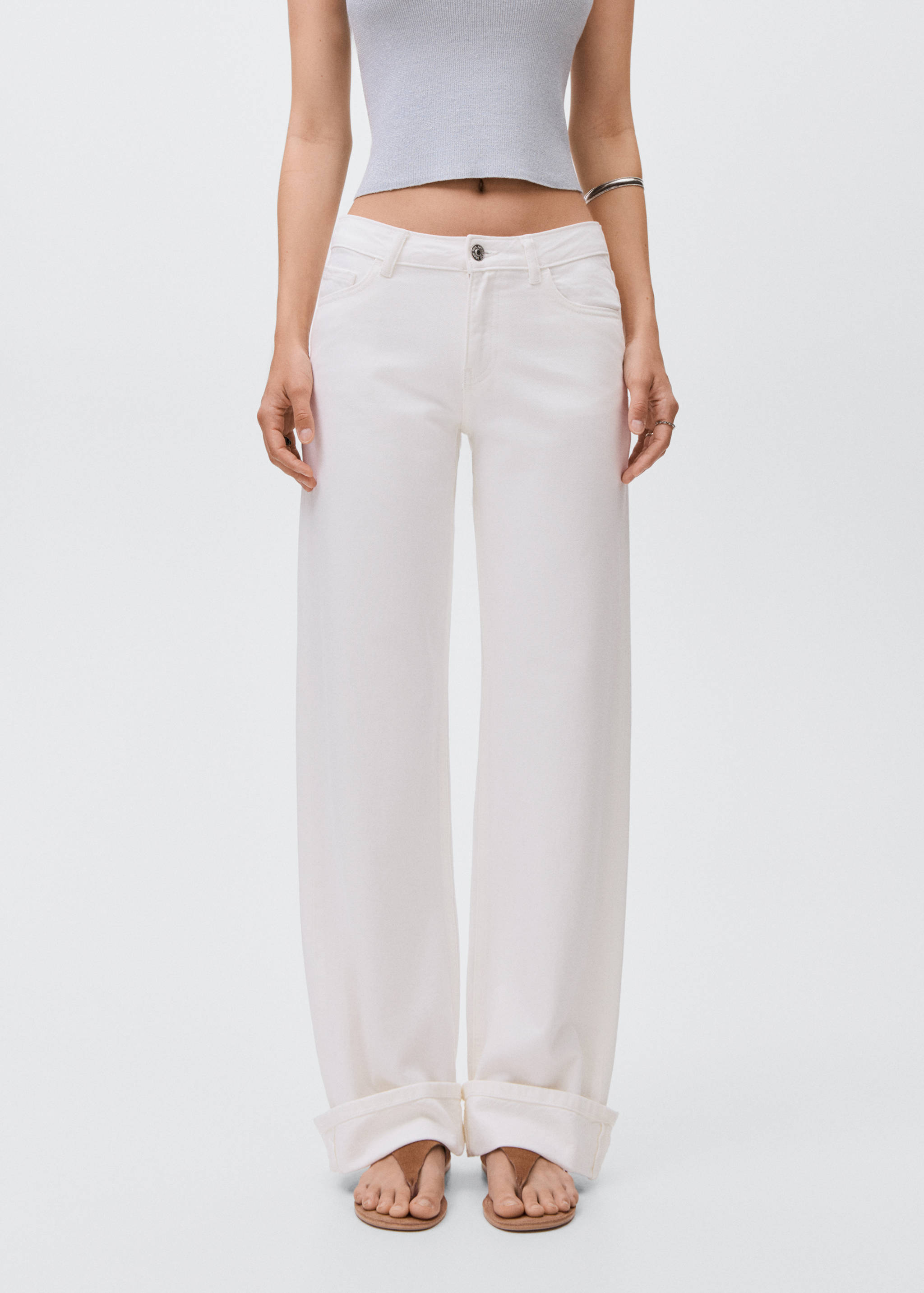 Wide leg jeans with turned-up hem - Medium plane