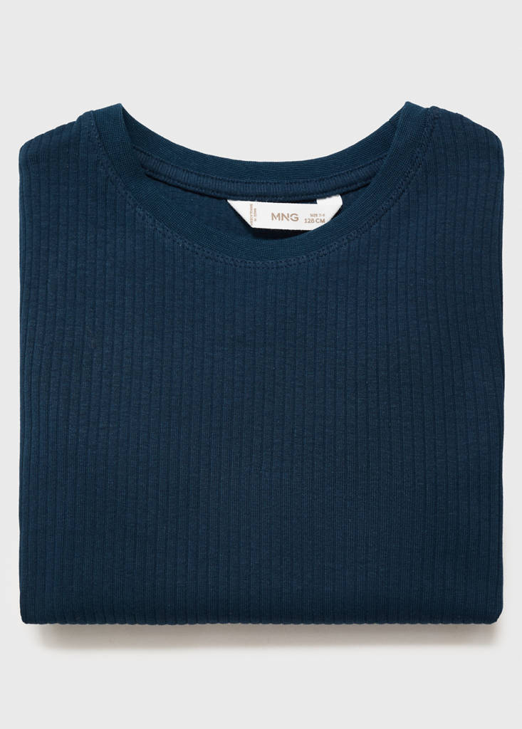 Ribbed cotton T-shirt — Navy