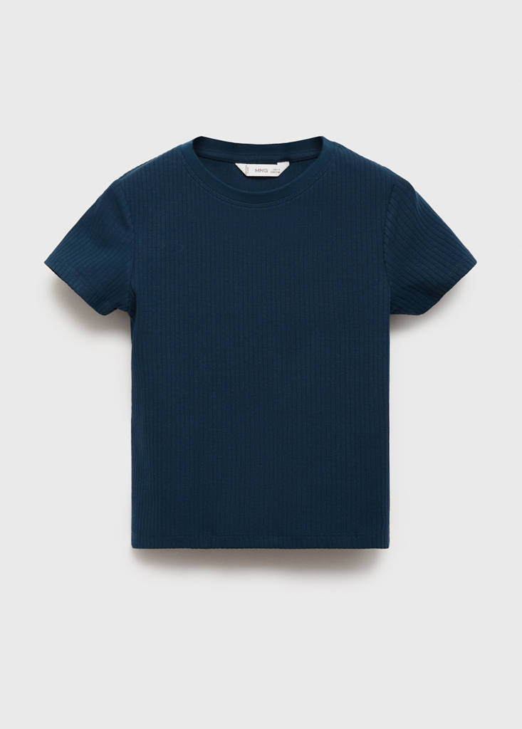 Ribbed cotton T-shirt — Navy