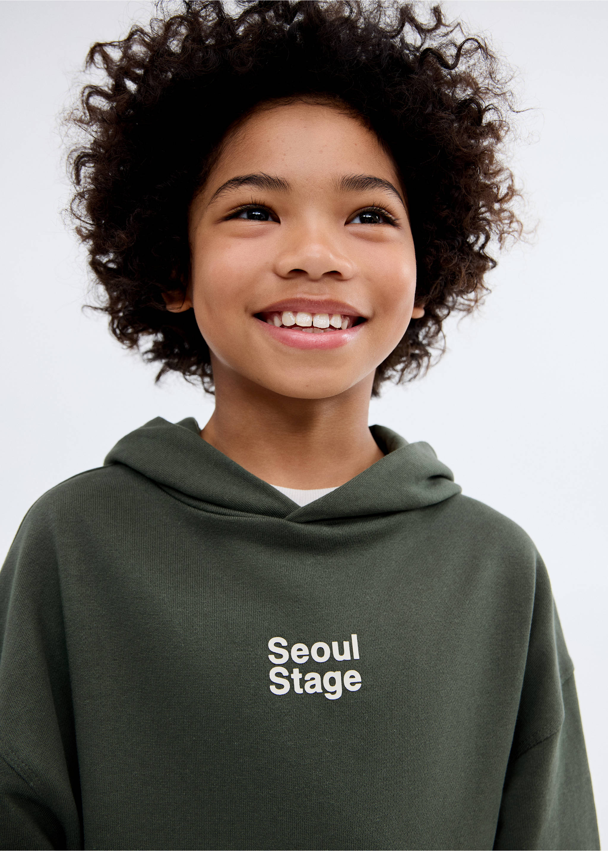 Printed hoodie - Details of the article 1, Forest Green. Ref: 17003298-00.