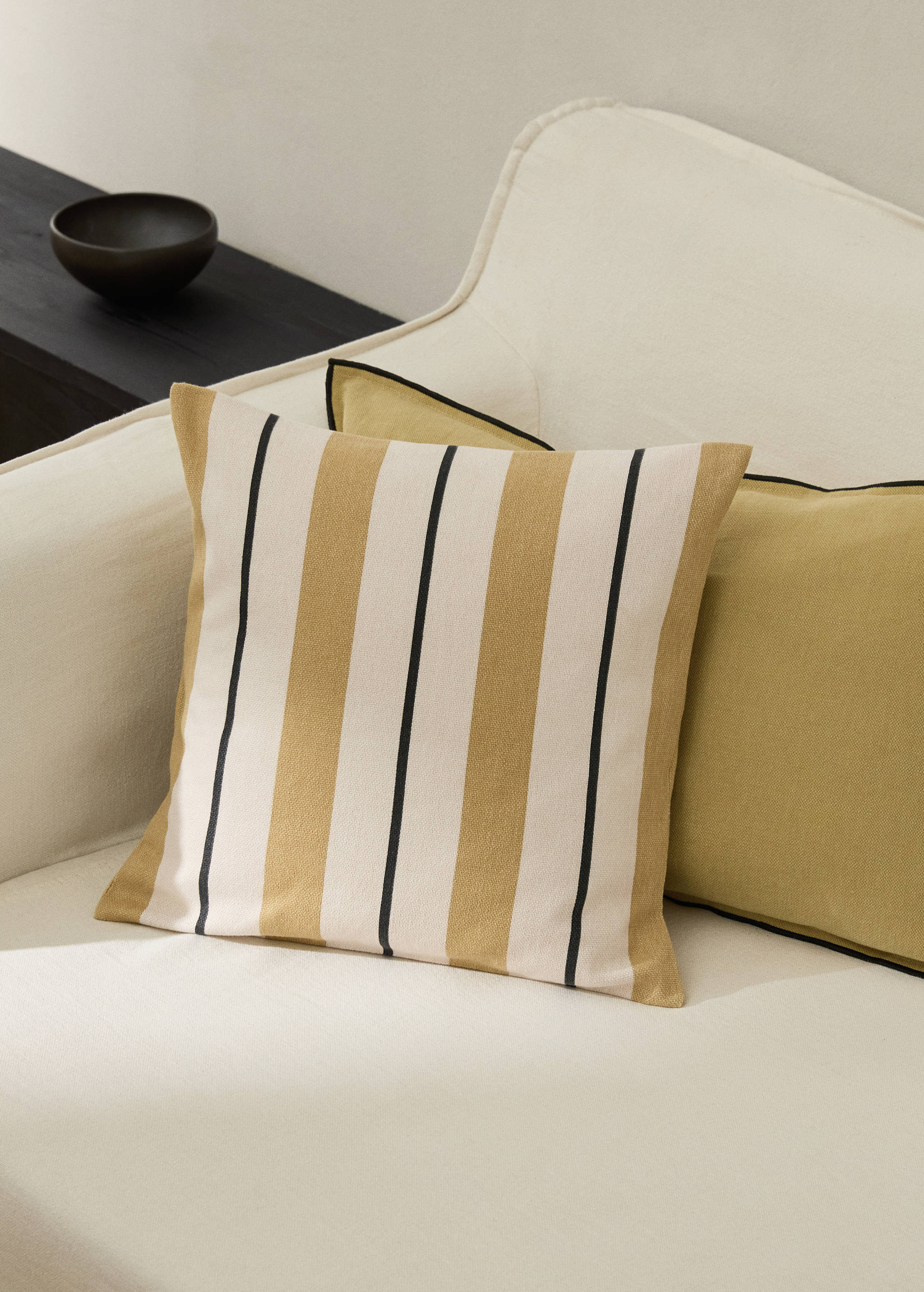 Housse de coussin en coton imprimé à rayures 45x45 cm - Plan général