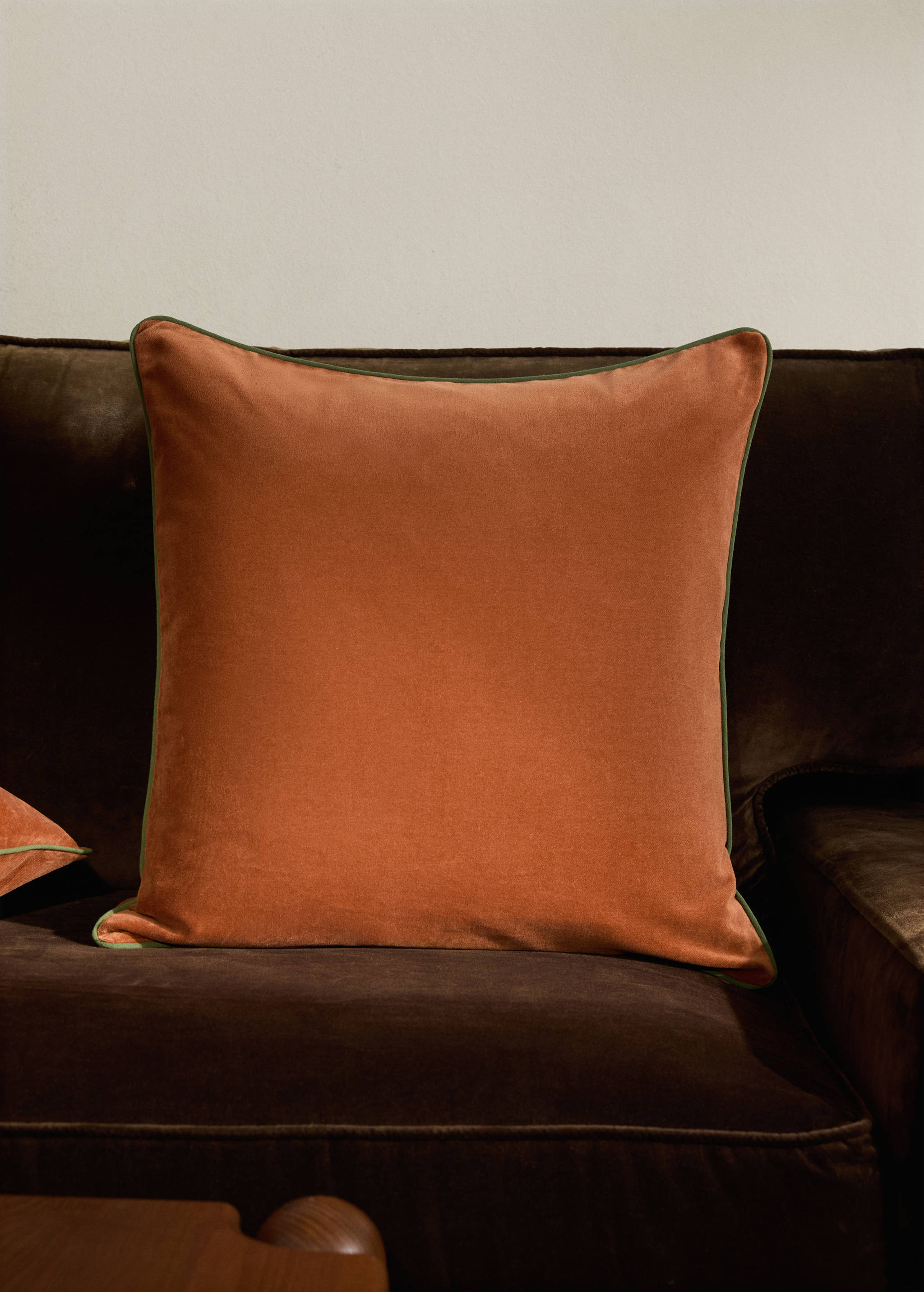 Velvet cushion cover with contrasting piping 50x50 cm - General plane