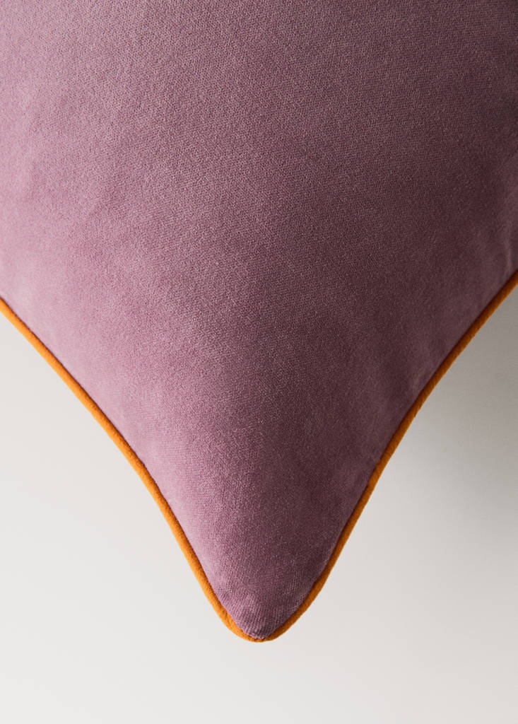 Velvet cushion cover with contrasting piping