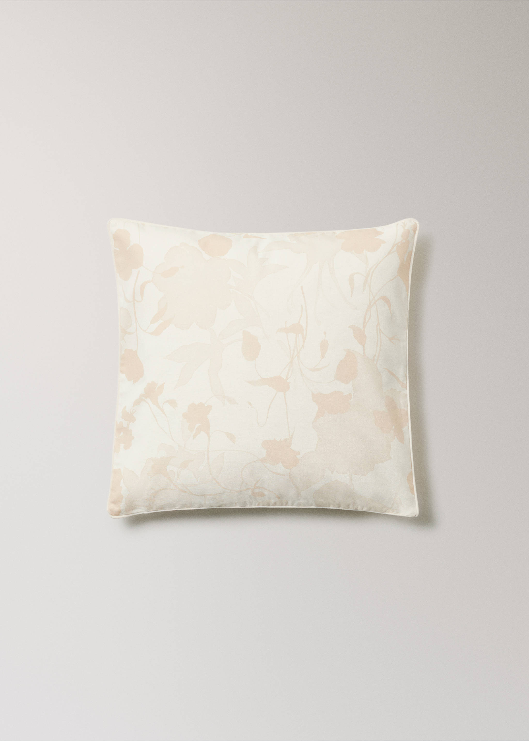 Virágmintás párnahuzat bársony szegéllyel, 50 x 50 cm - Termék modell nélkül, Vanília. Ref: 17003353-00.