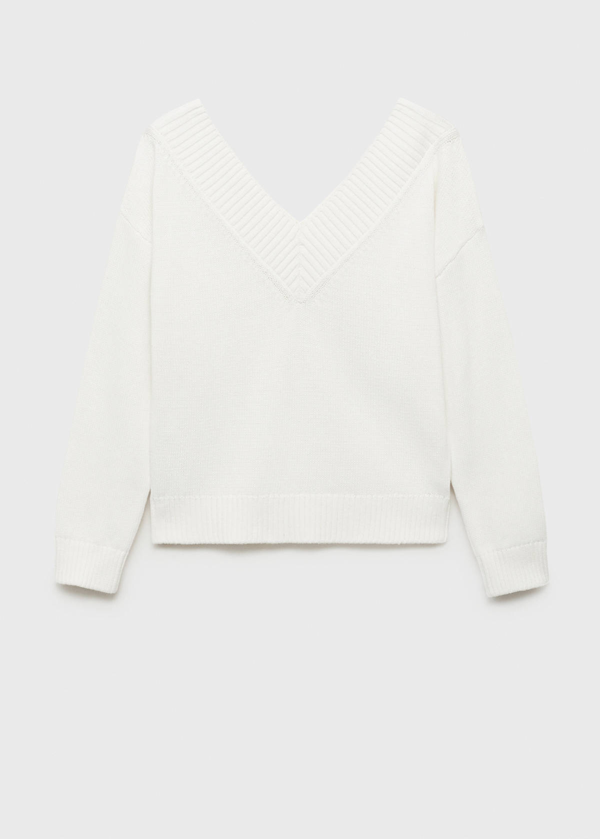 V-neck knit sweater — White