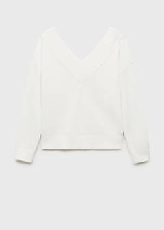 V-neck knit sweater — White 3