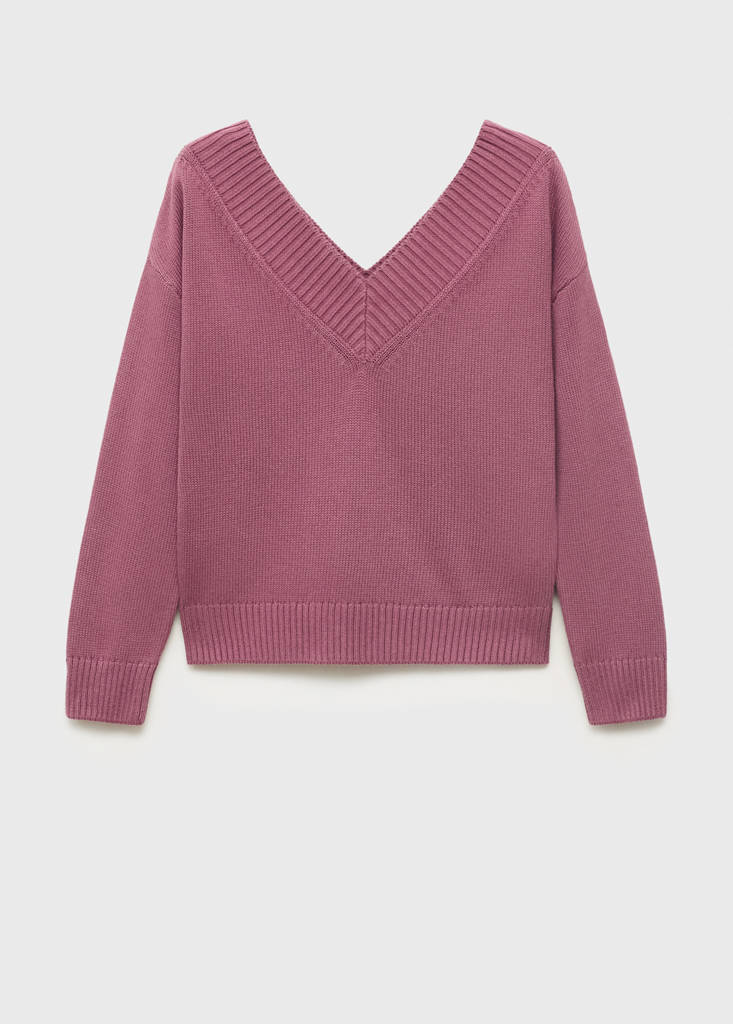 V-neck knit sweater — Cherry