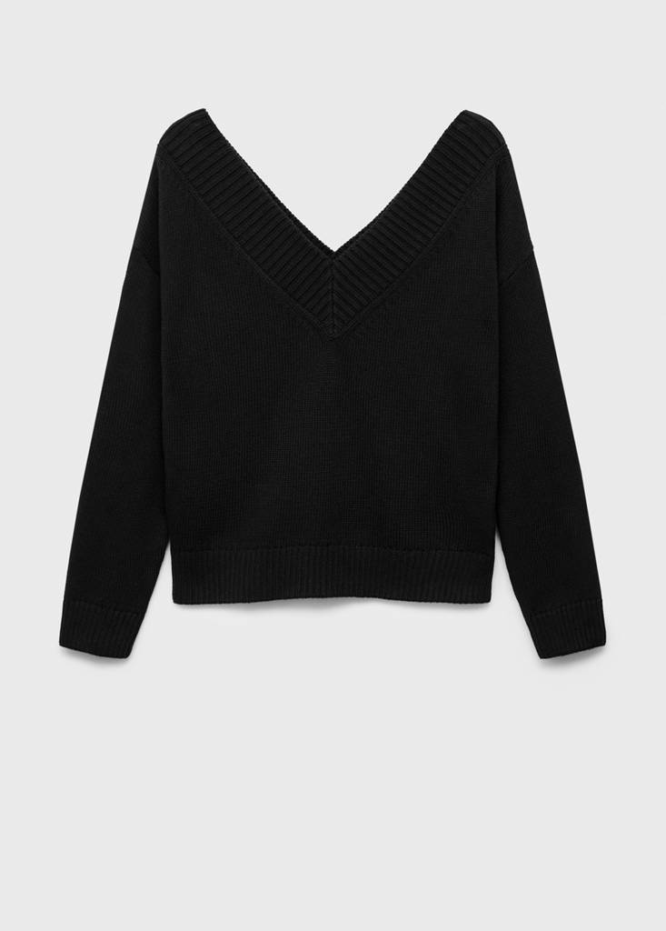 V-neck knit sweater — Black