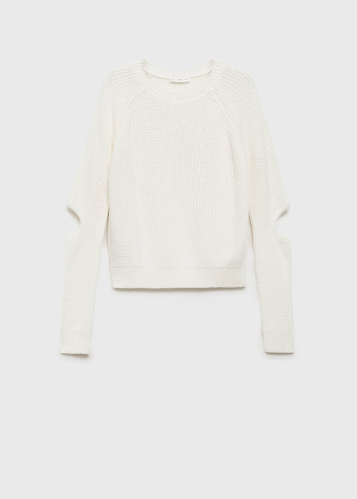 Knitted sweater with openings — White