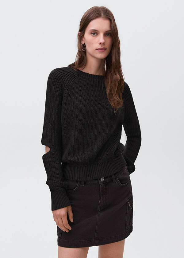 Knitted sweater with openings — Black