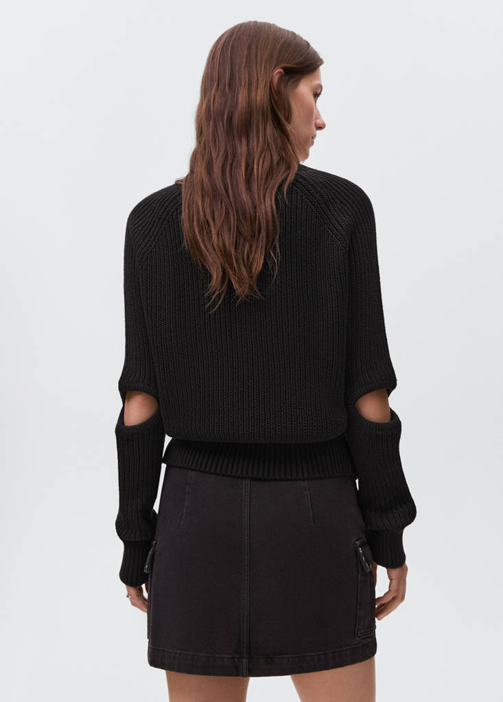 Knitted sweater with openings — Black