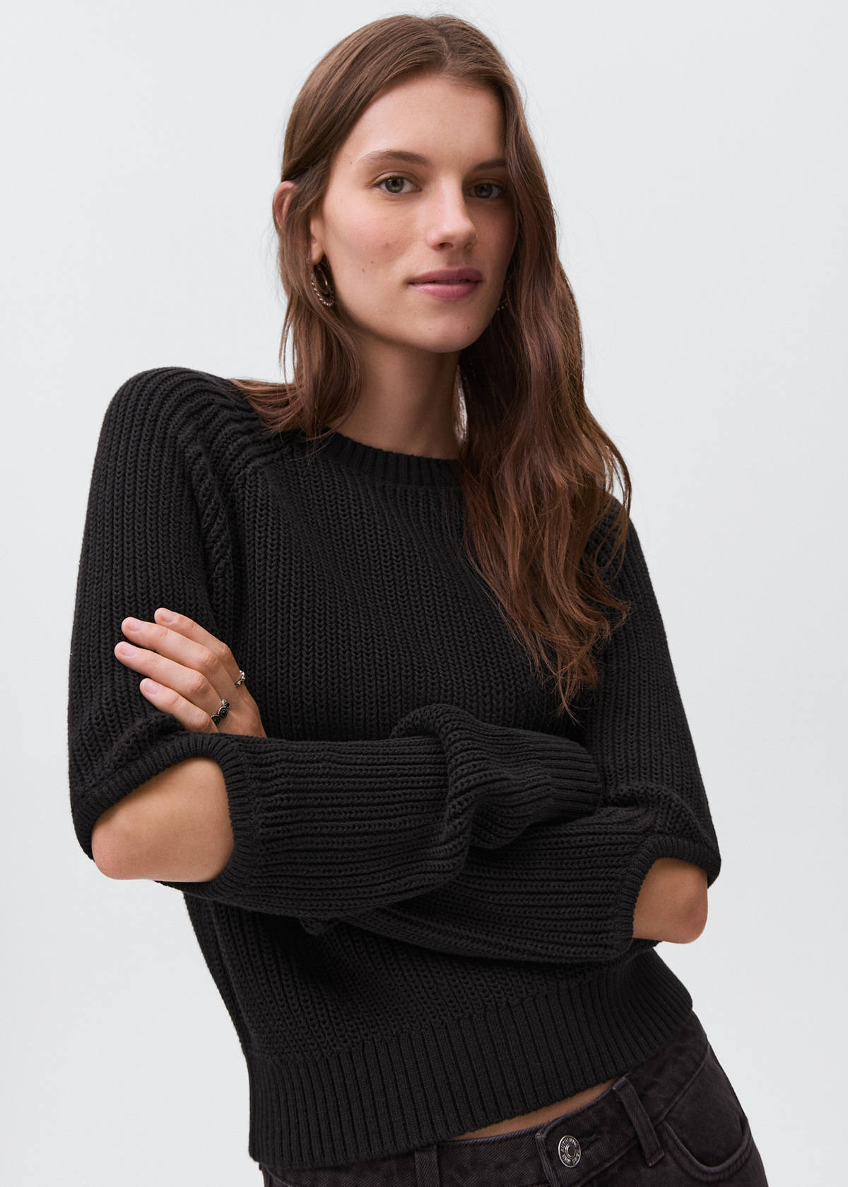 Knitted sweater with openings — Black