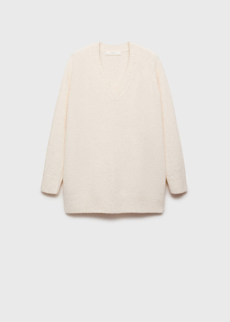 V-neck knit sweater — Ivory White