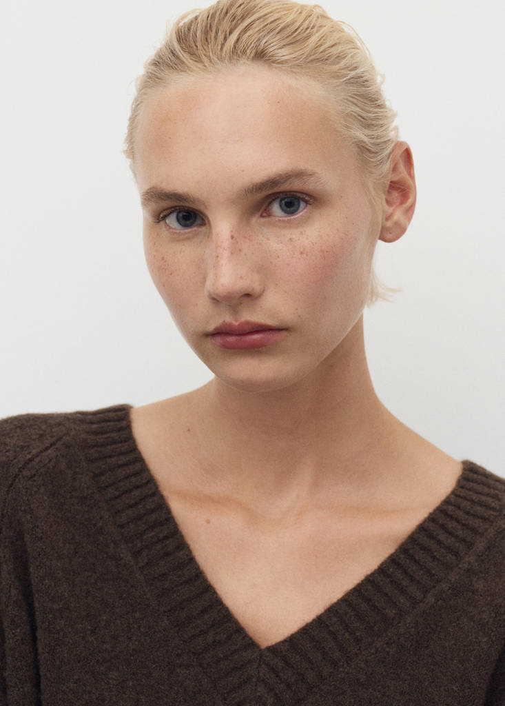 V-neck knit sweater — Chocolate
