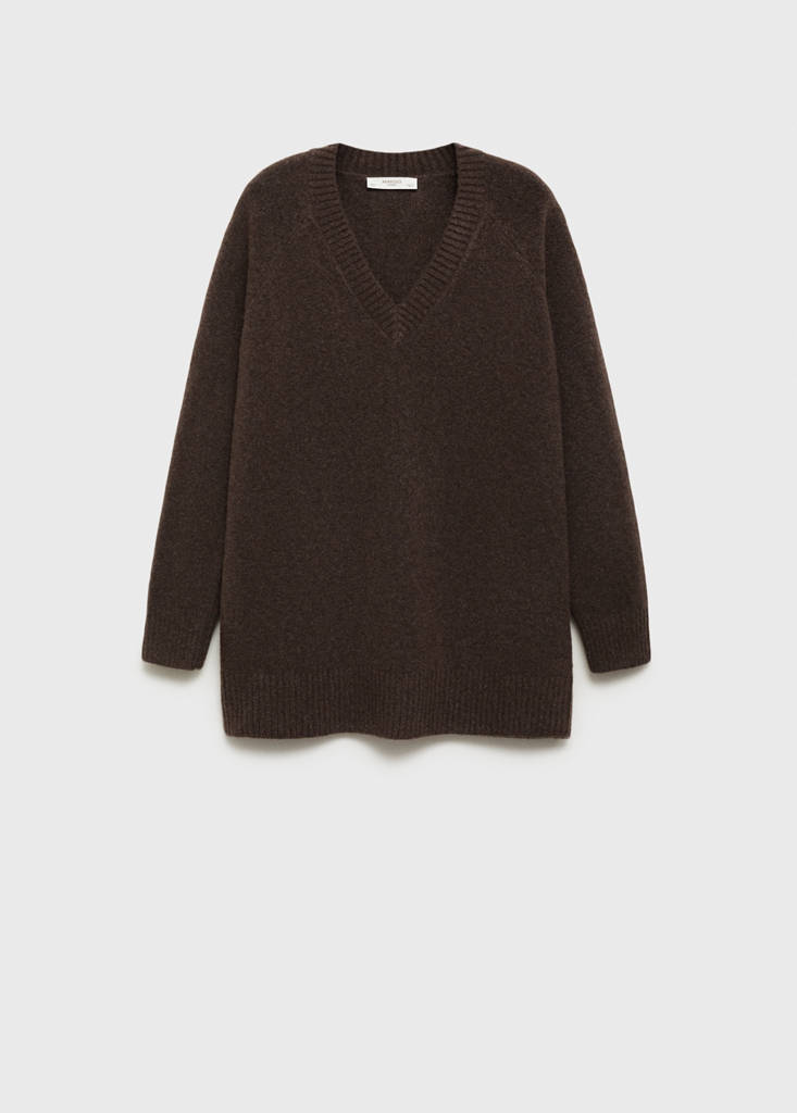 V-neck knit sweater — Chocolate
