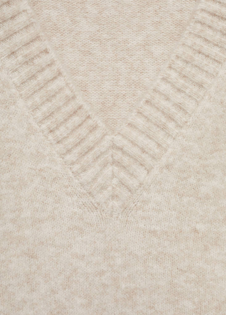 V-neck knit sweater — Beige