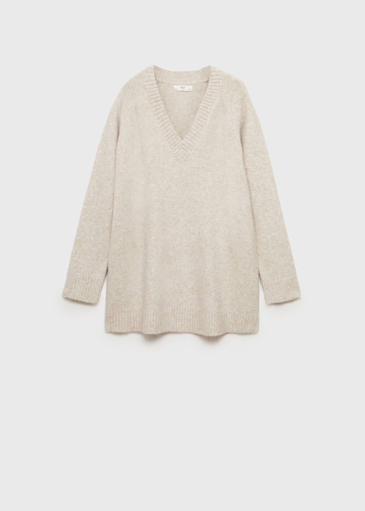 V-neck knit sweater — Beige