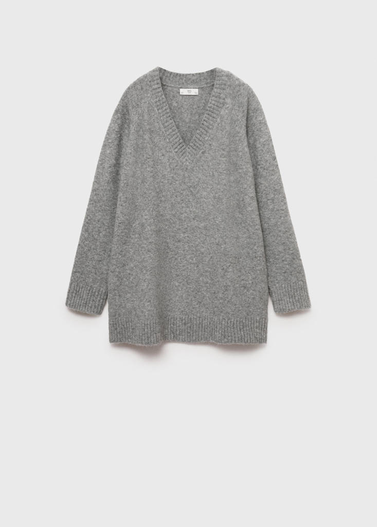V-neck knit sweater — Grey