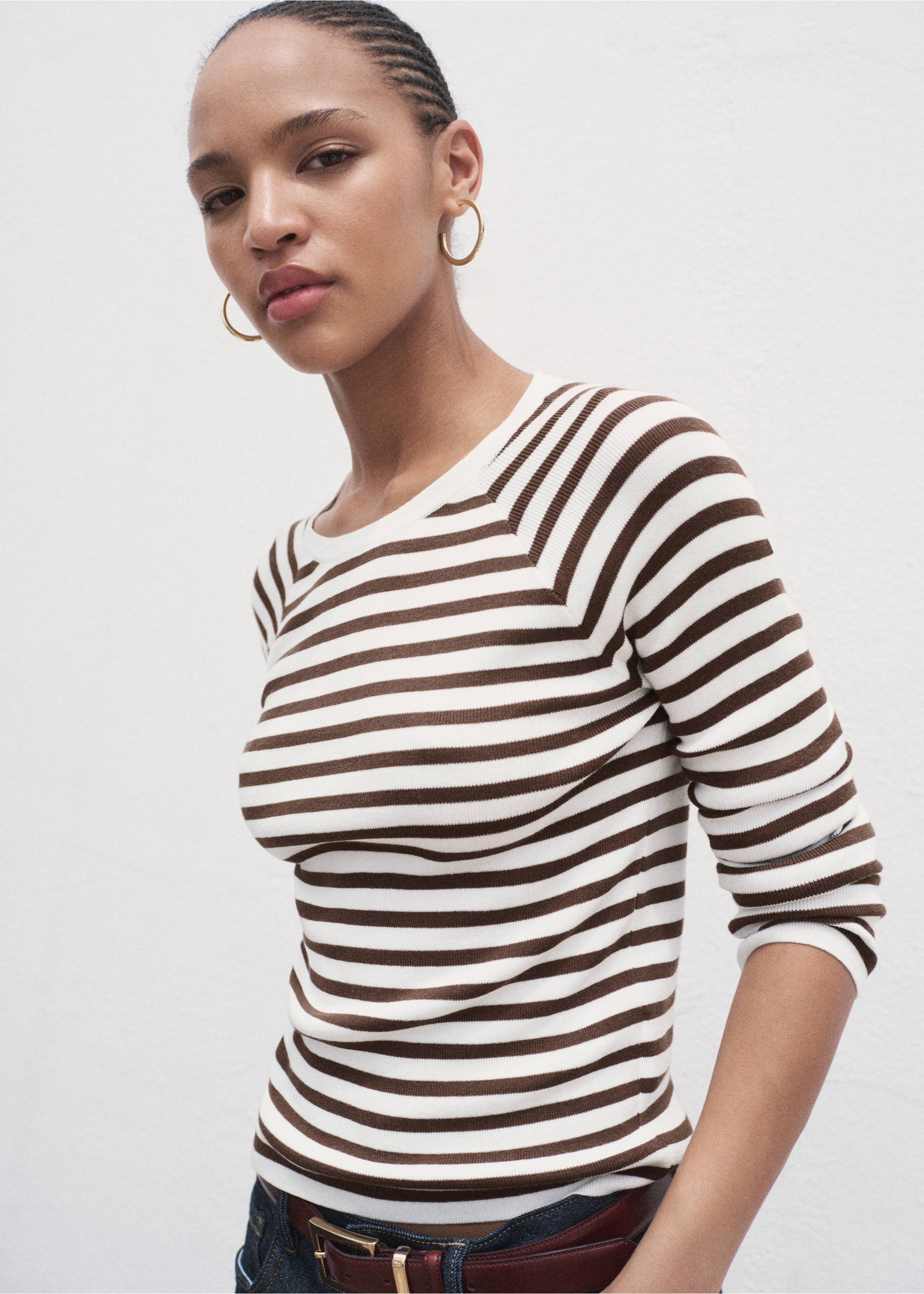 Long-sleeved fine-knit sweater - Medium plane, Ecru. Ref: 17004106-00.