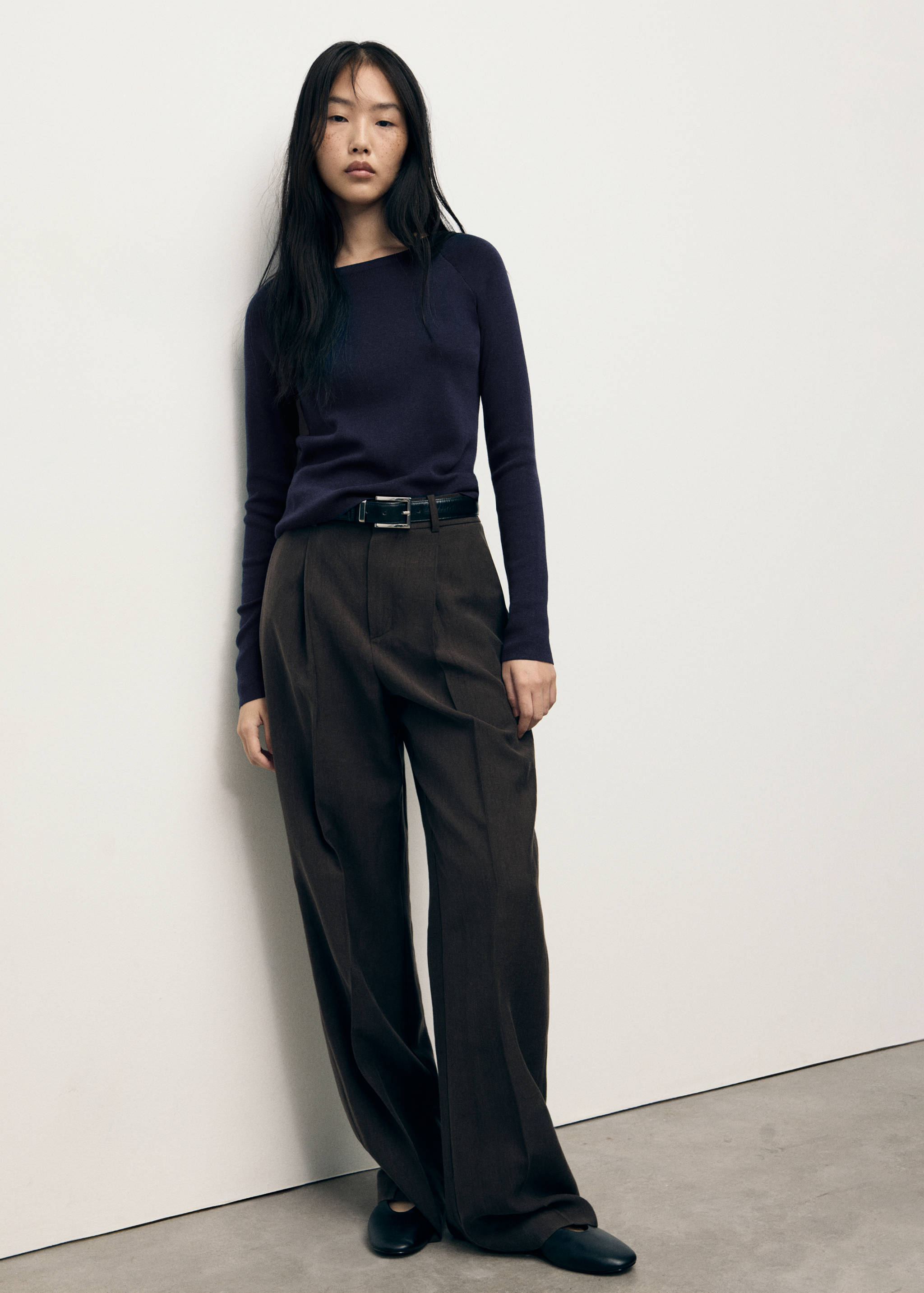 Hosszú ujjú finomkötött pulóver - Általános sík