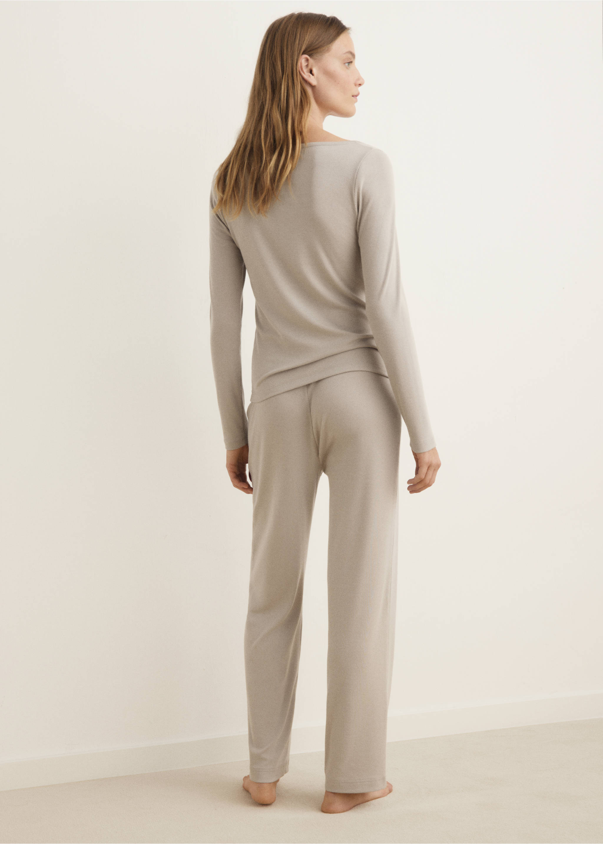 Ribbed-knit pyjama trousers - Reverse of the article, Light/Pastel Grey. Ref: 17004116-00.