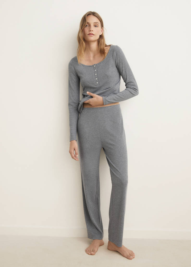 Ribbed-knit pyjama trousers — Medium Heather Grey