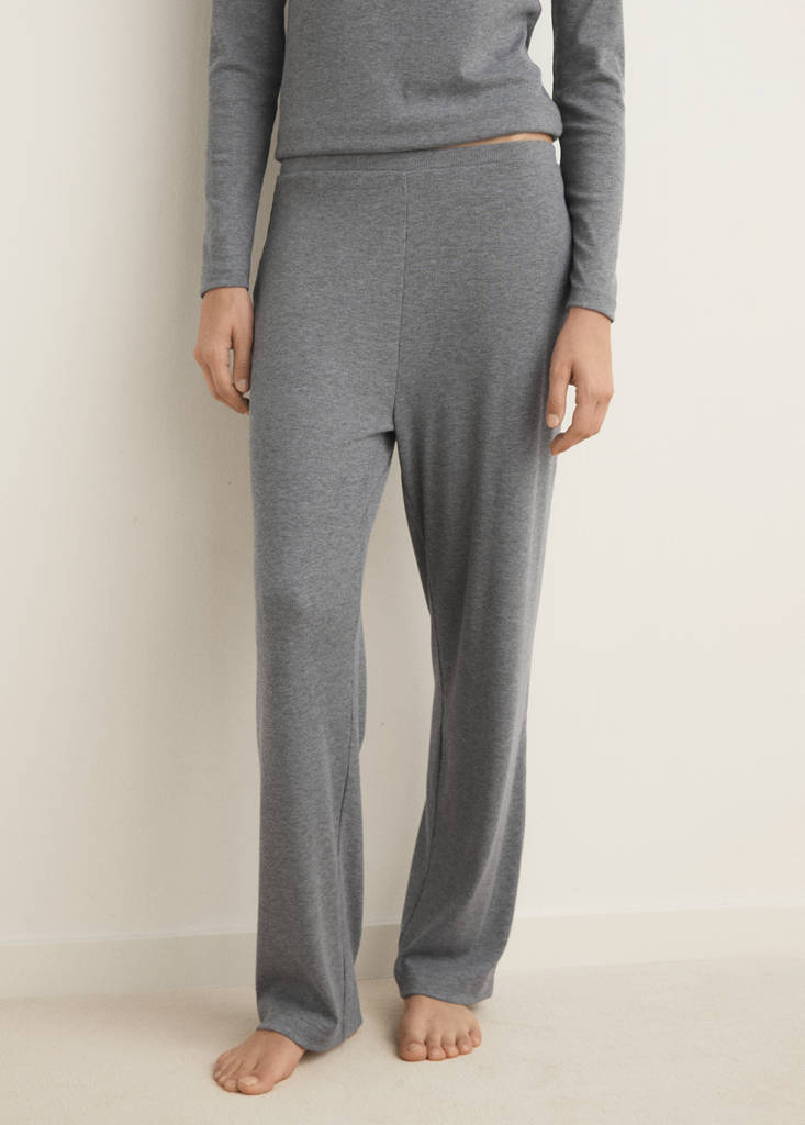 Ribbed-knit pyjama trousers — Medium Heather Grey