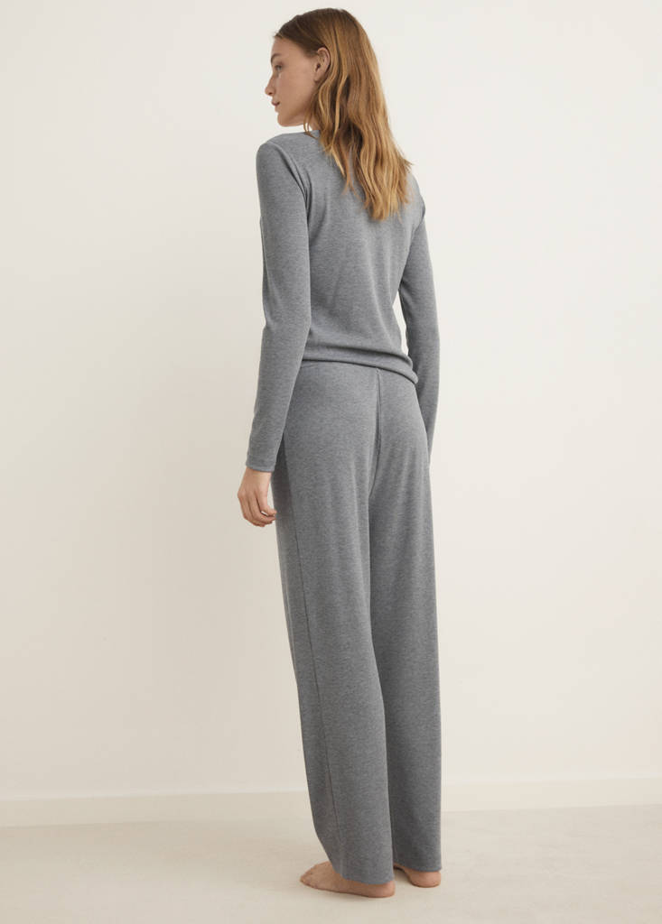 Ribbed-knit pyjama trousers — Medium Heather Grey