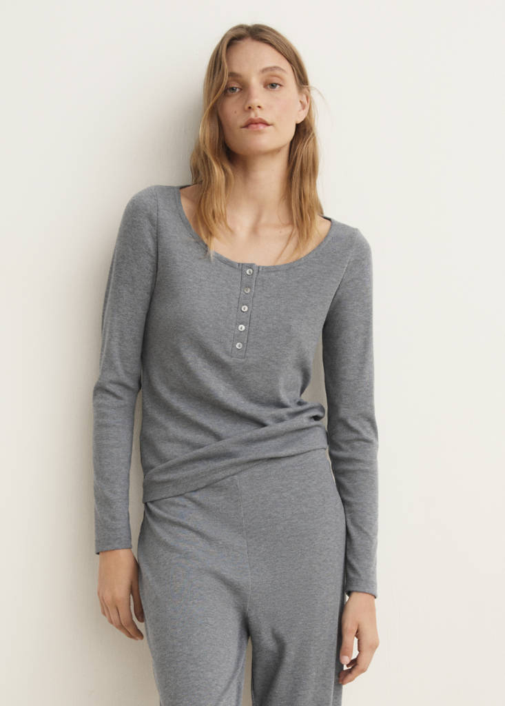 Ribbed-knit pyjama trousers — Medium Heather Grey