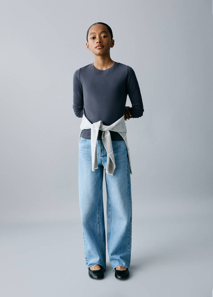 Ribbed long-sleeved t-shirt — Petrol Blue