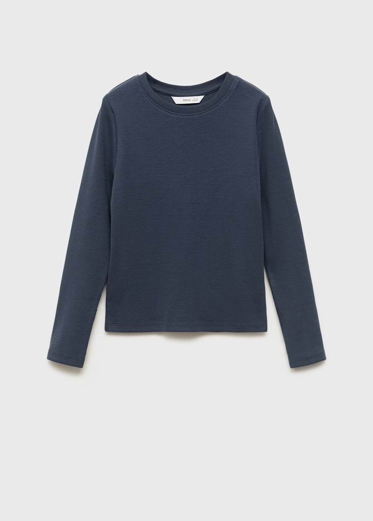 Ribbed long-sleeved t-shirt — Petrol Blue