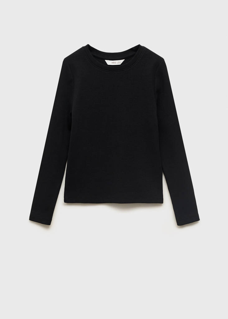Ribbed long-sleeved t-shirt — Black