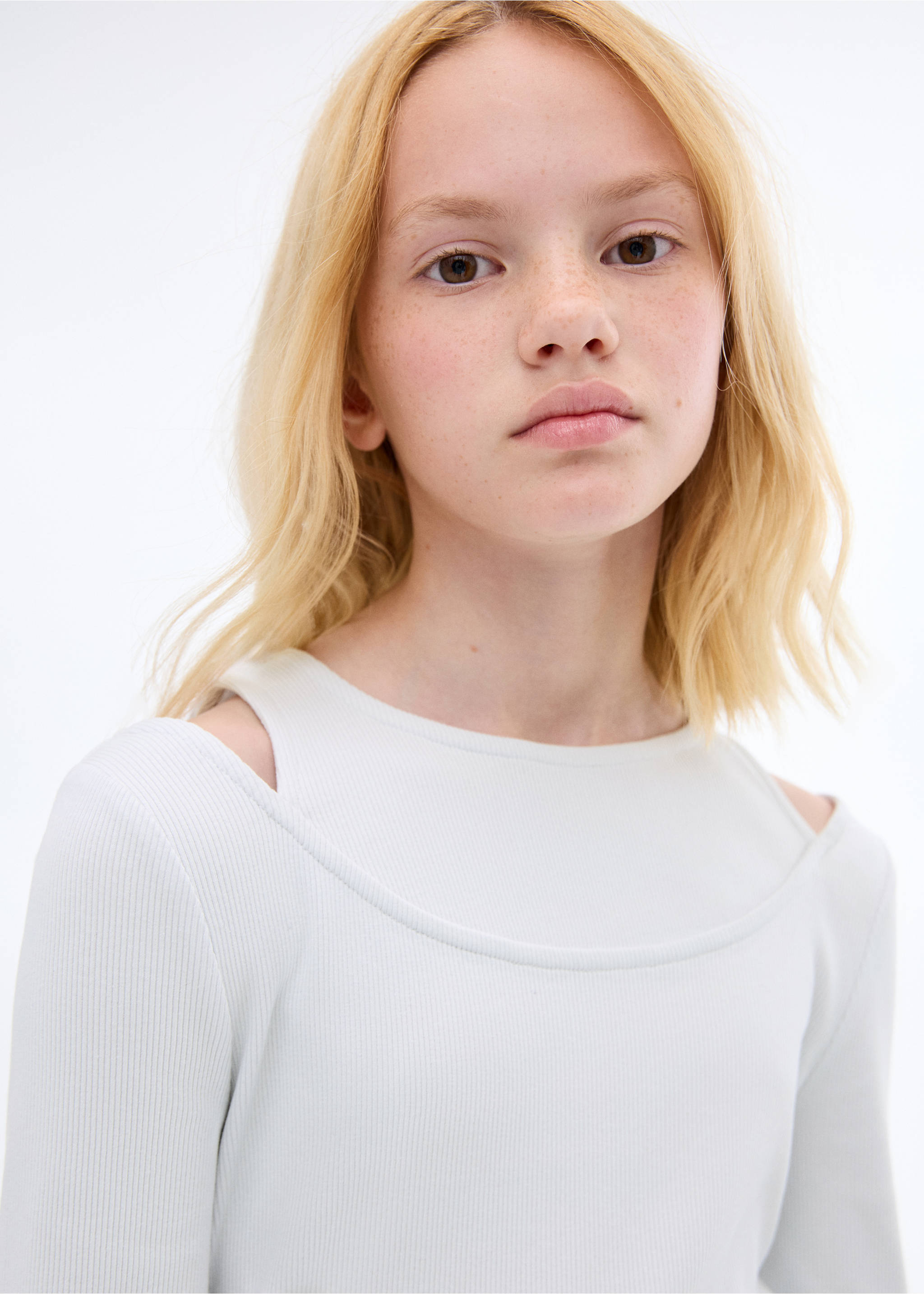 Ribbed cut-out T-shirt - Details of the article 1, Sky Blue. Ref: 17004428-00.