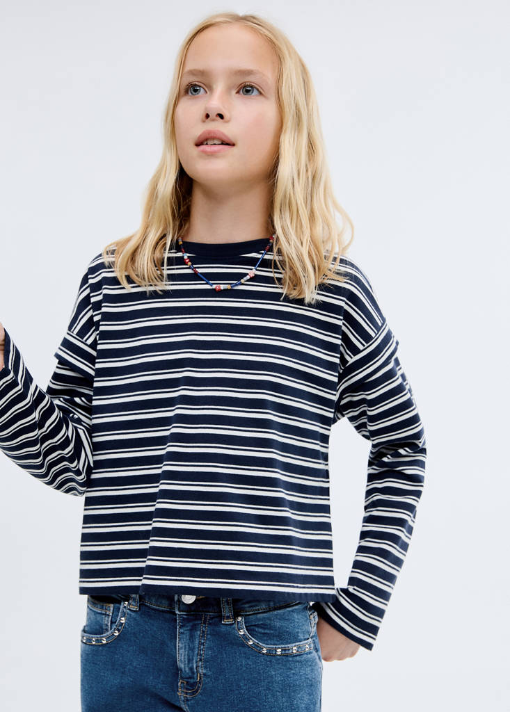 Striped long sleeves t-shirt — Navy
