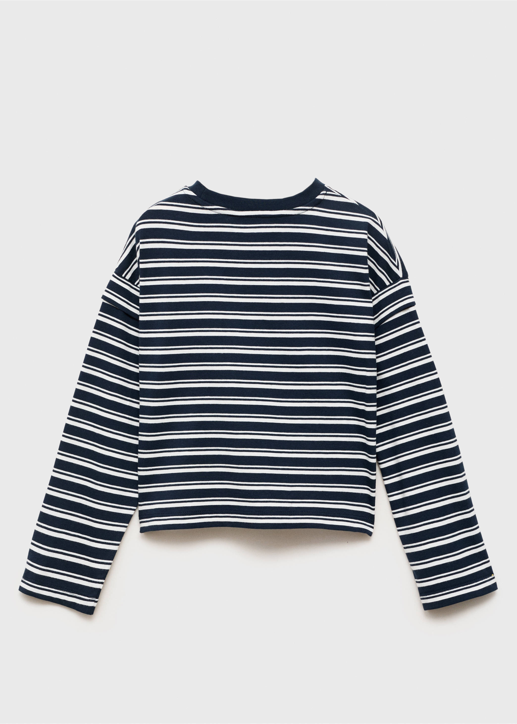 Striped long sleeves t-shirt - Reverse of the article, Navy. Ref: 17004431-00.