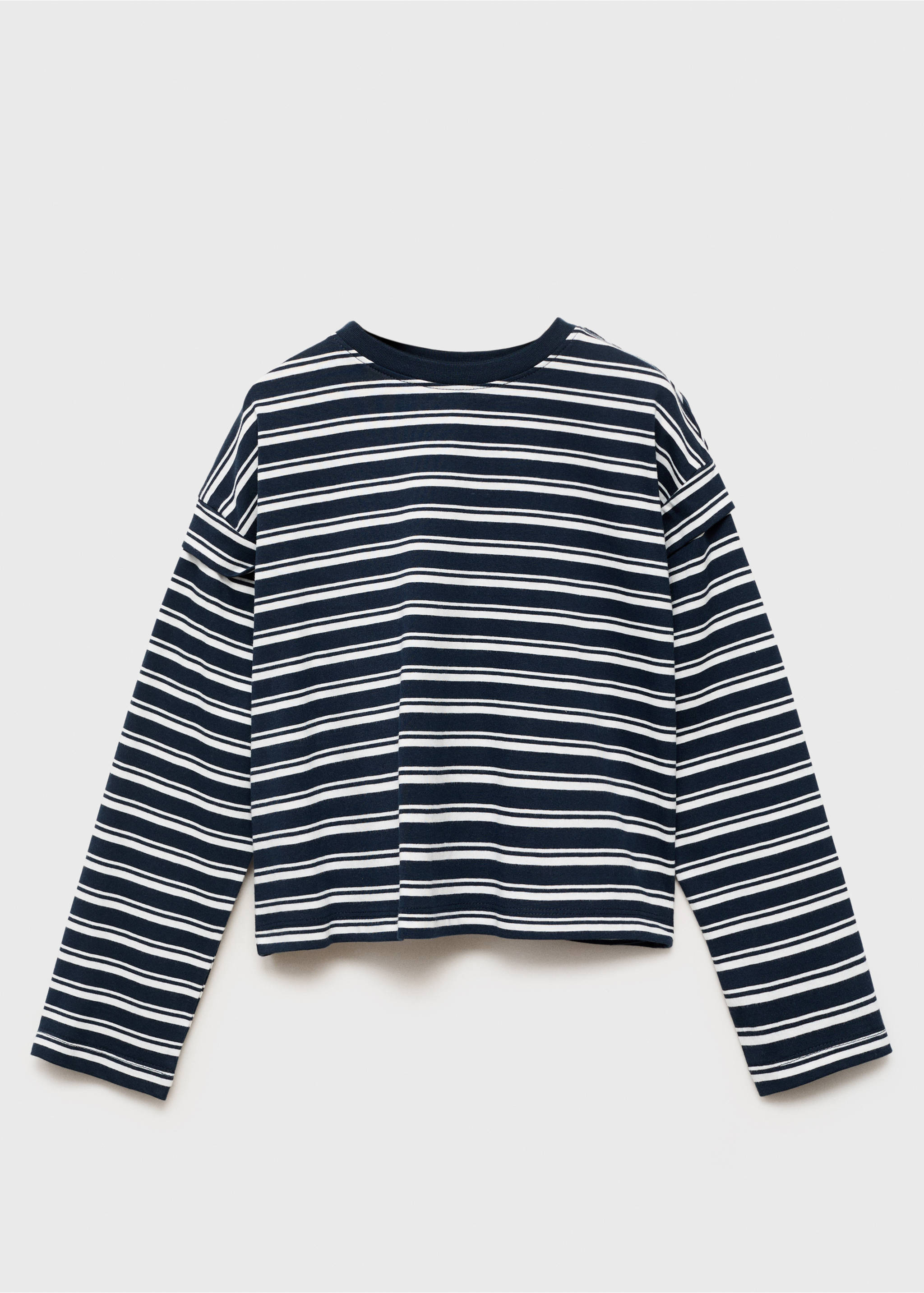 Striped long sleeves t-shirt - Article without model, Navy. Ref: 17004431-00.