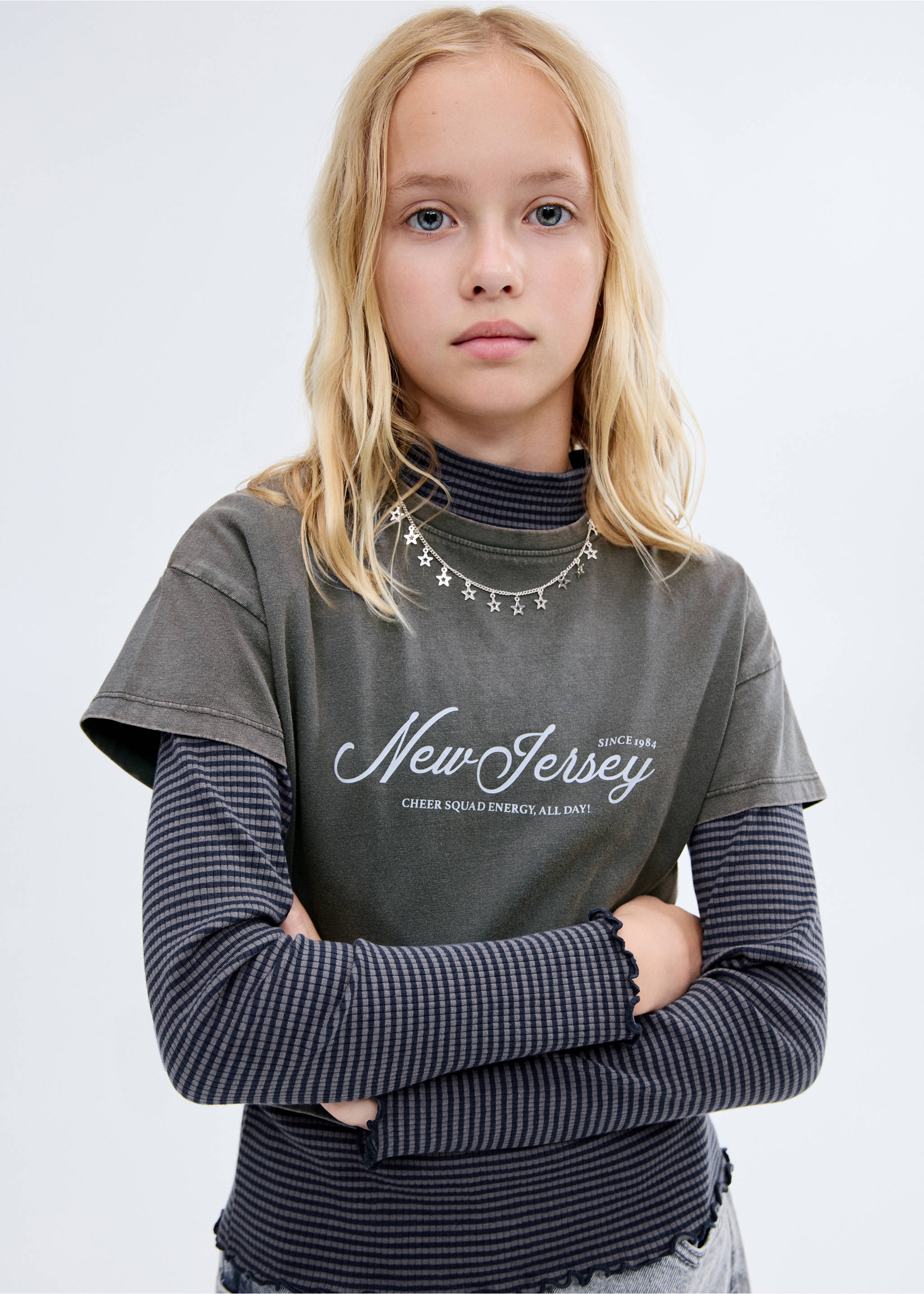 Printed cropped t-shirt - Medium plane, Charcoal. Ref: 17004432-00.