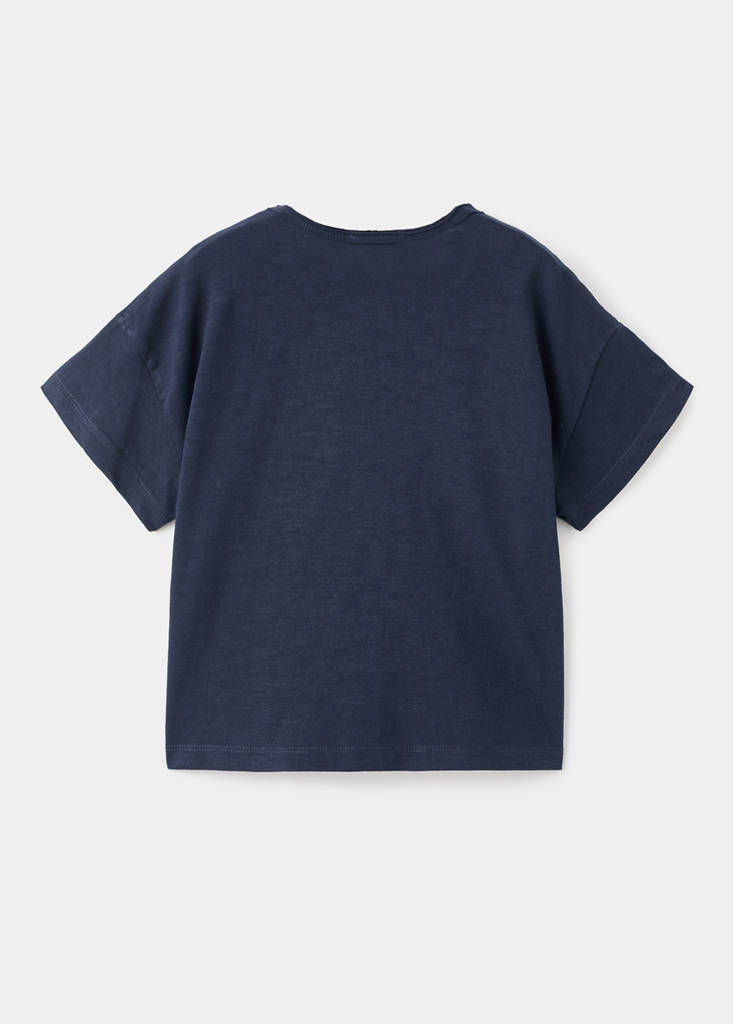 T-shirt with mother-of-pearl button detail — Navy