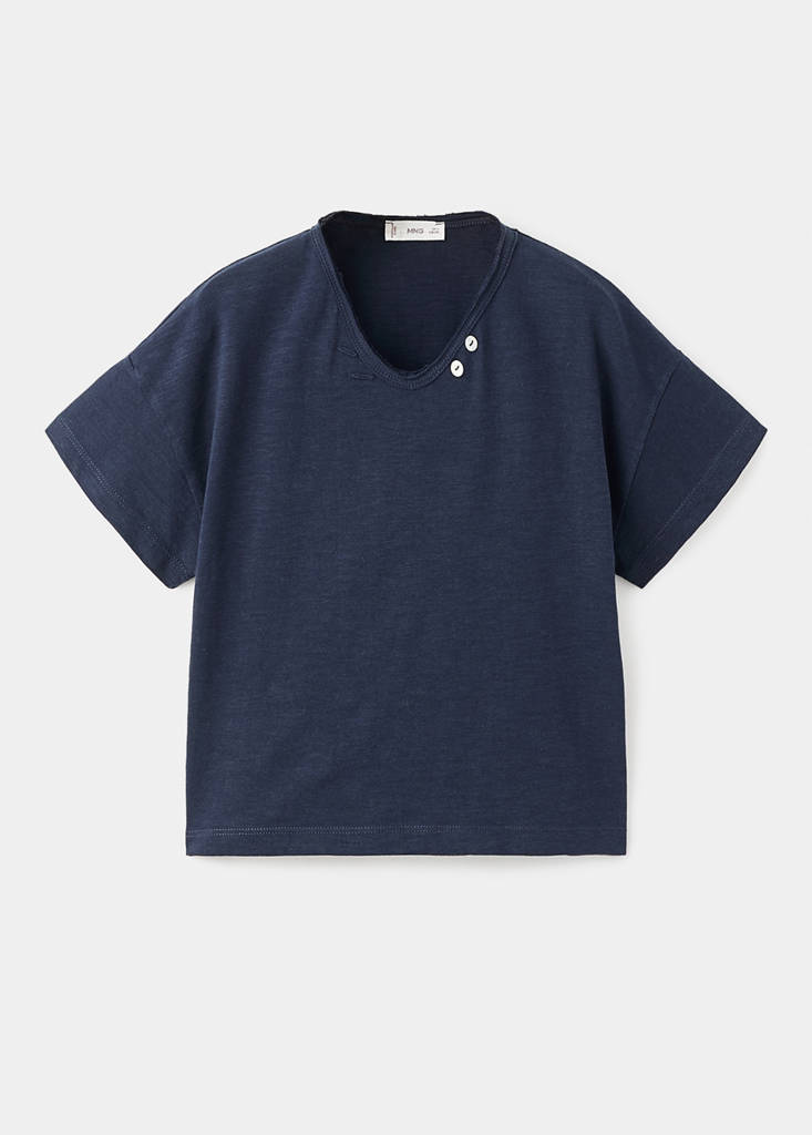 T-shirt with mother-of-pearl button detail — Navy