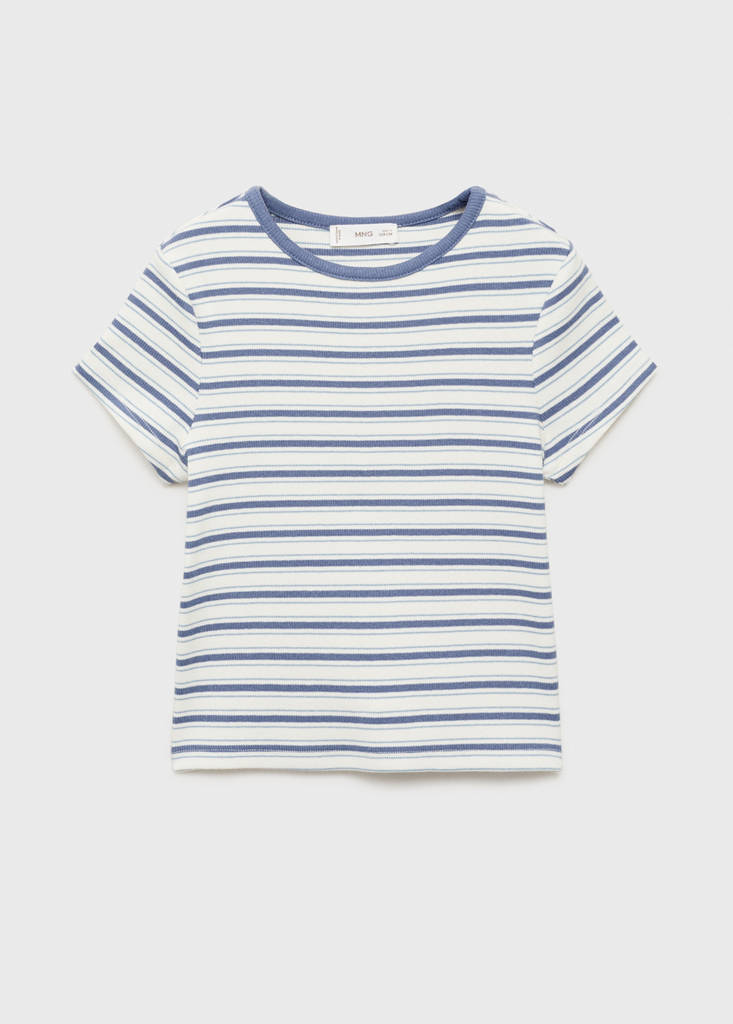 MANGO KIDS - T-shirt à rayures col contrastant blanc cassé - 9-10 ans - Fille
