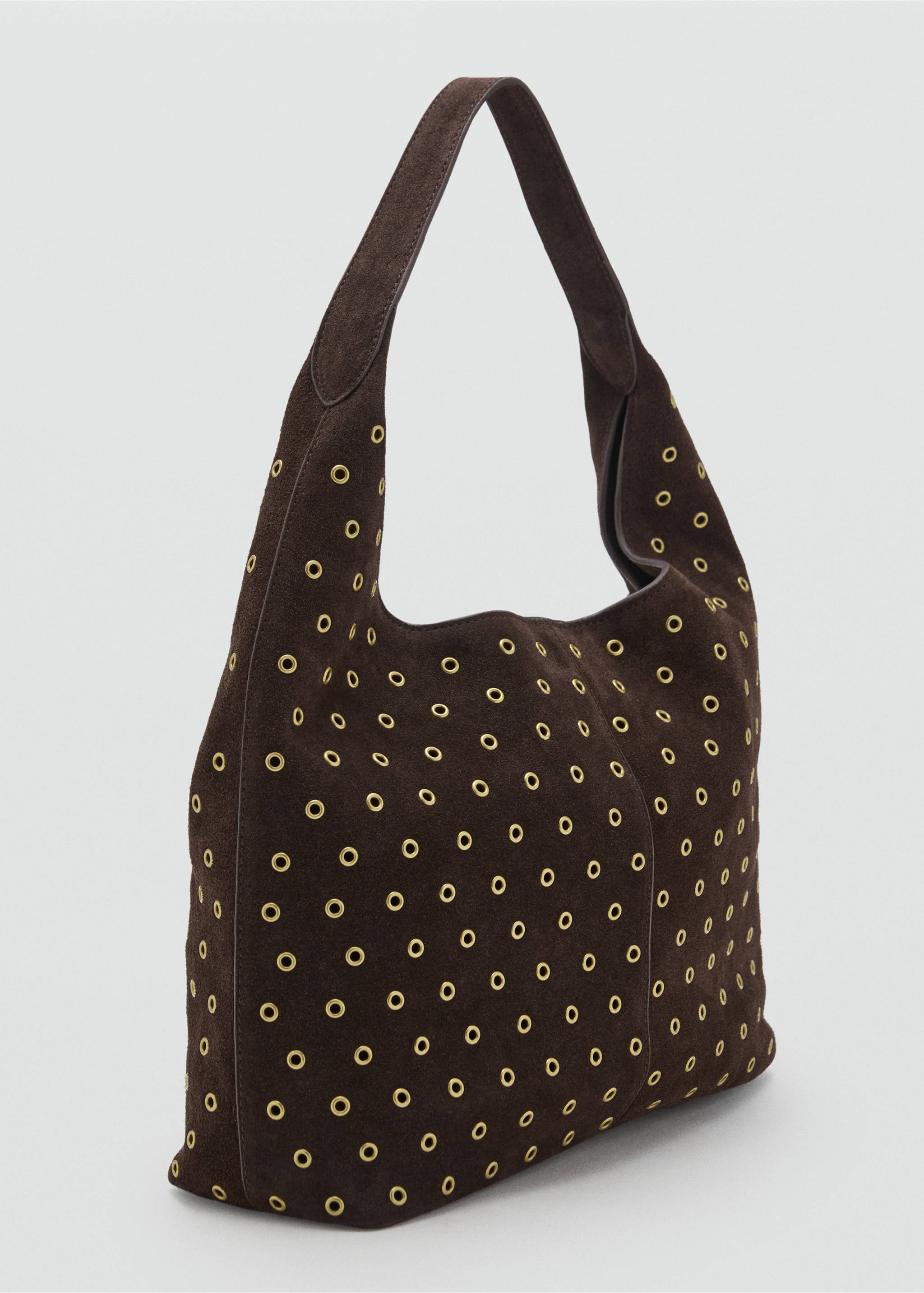 Suede shopper bag with eyelets - Medium plane, Chocolate. Ref: 17004444-00.