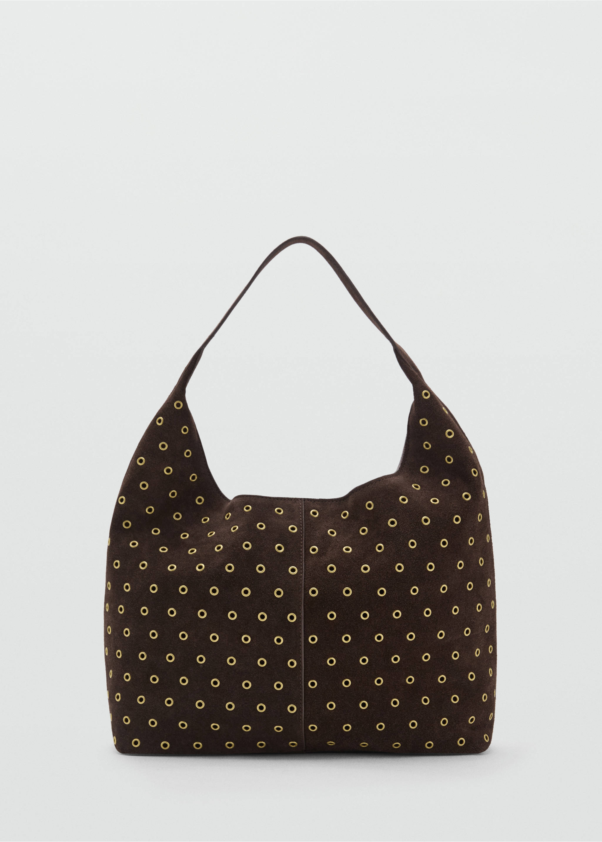 Suede shopper bag with eyelets - Article without model, Chocolate. Ref: 17004444-00.
