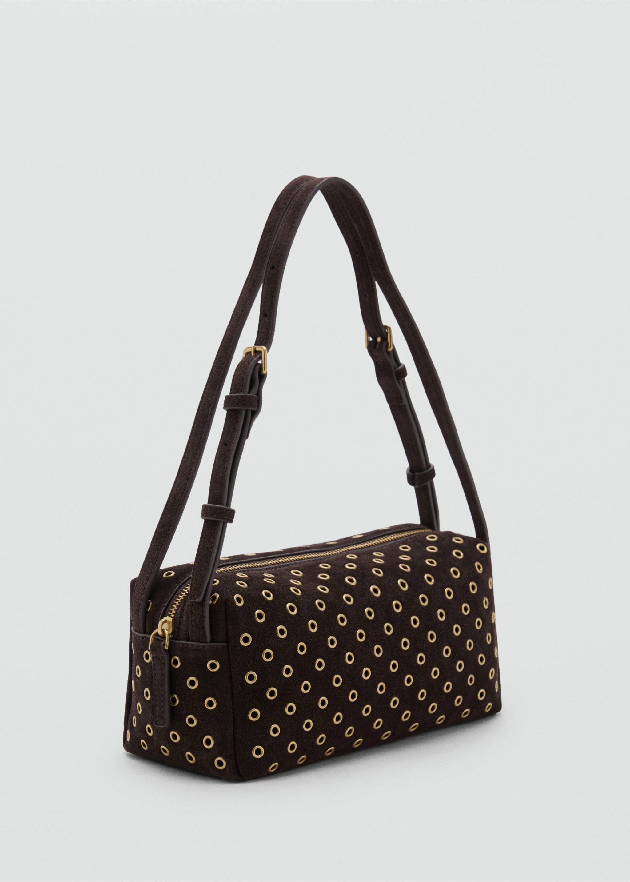 Suede shoulder bag with eyelets - Medium plane, Chocolate. Ref: 17004445-00.