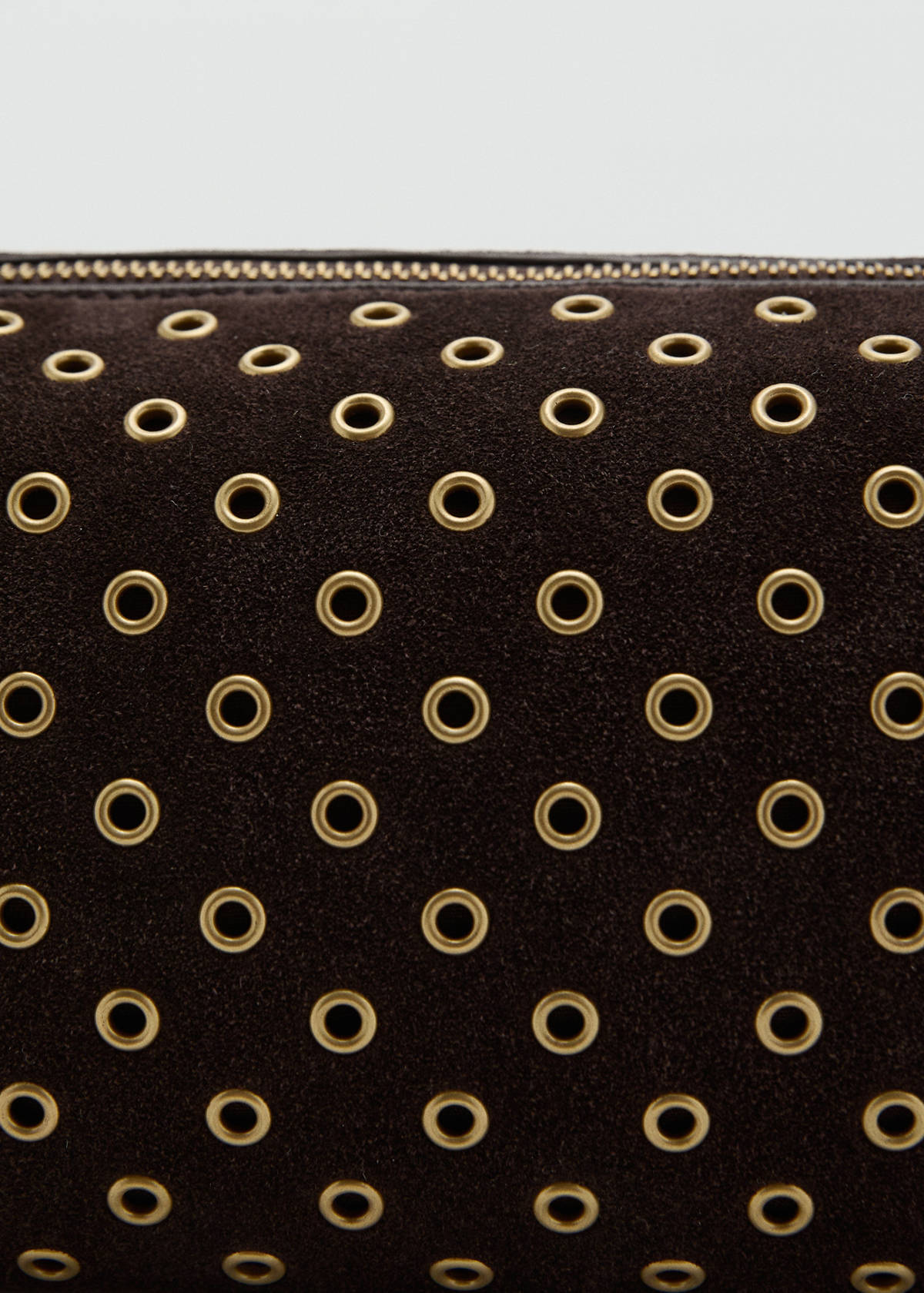 Suede shoulder bag with eyelets — Chocolate