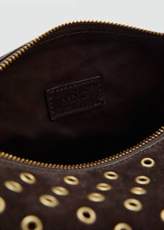 Suede shoulder bag with eyelets — Chocolate 5
