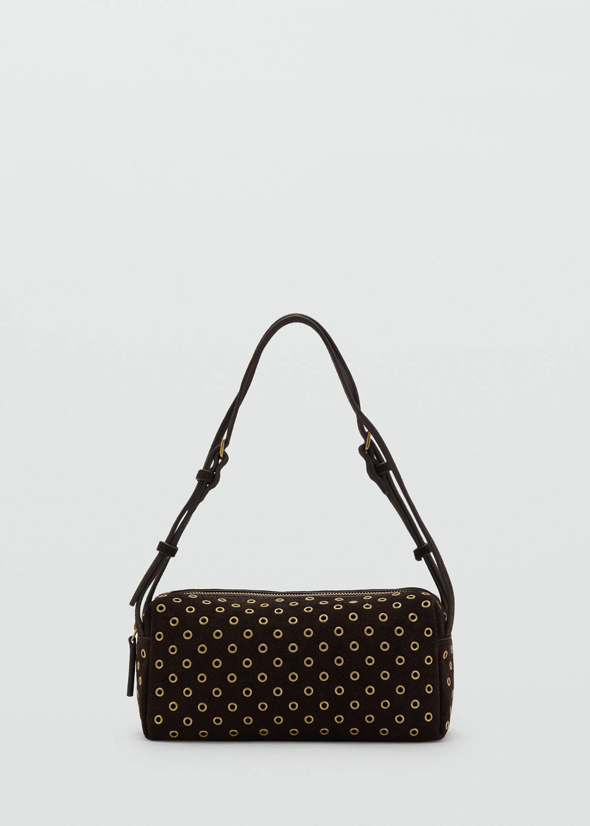 Suede shoulder bag with eyelets — Chocolate