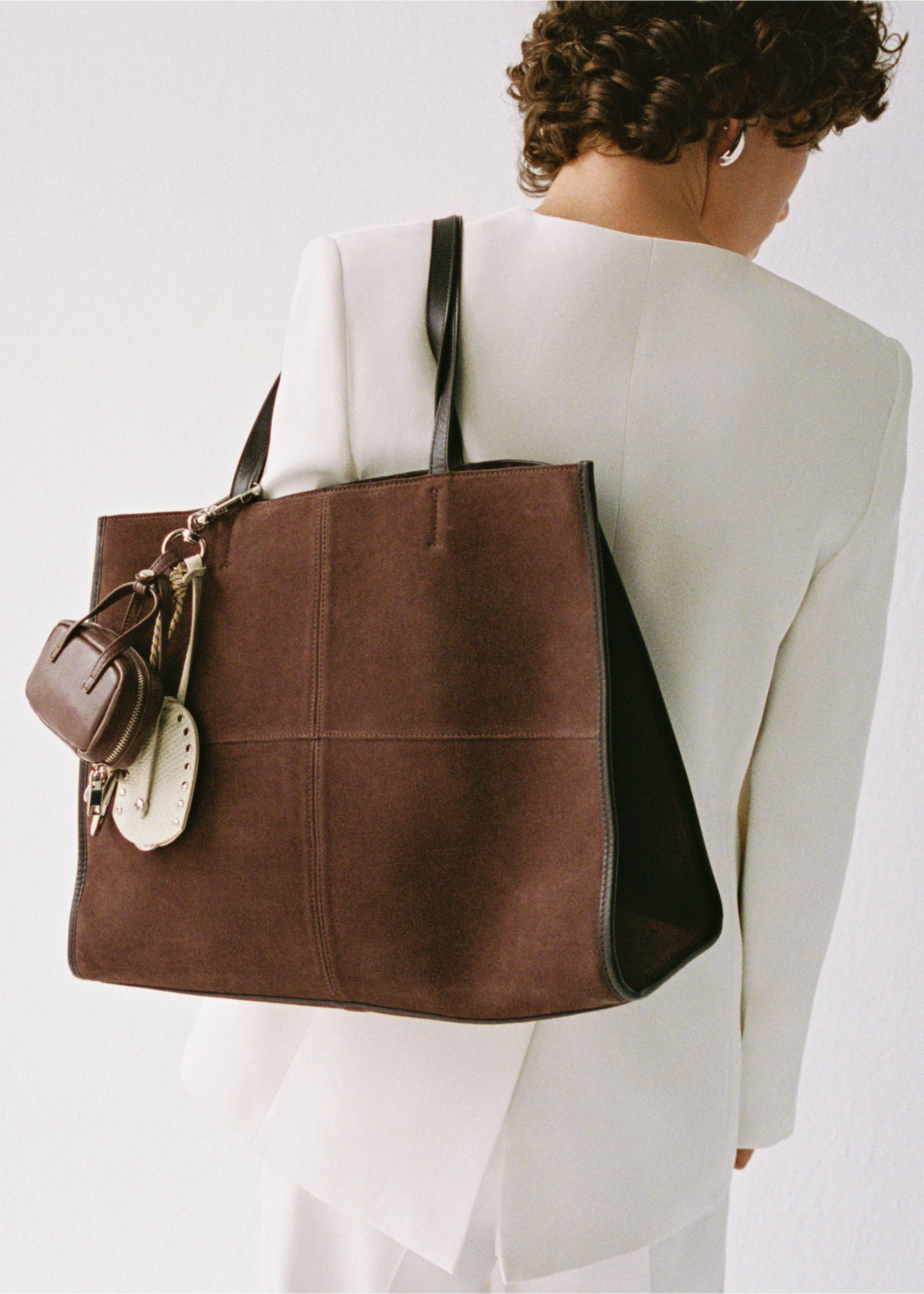Suede leather shopper bag - General plane, Chocolate. Ref: 17004446-00.